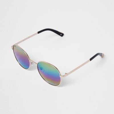 Gold round lens rainbow mirror sunglasses